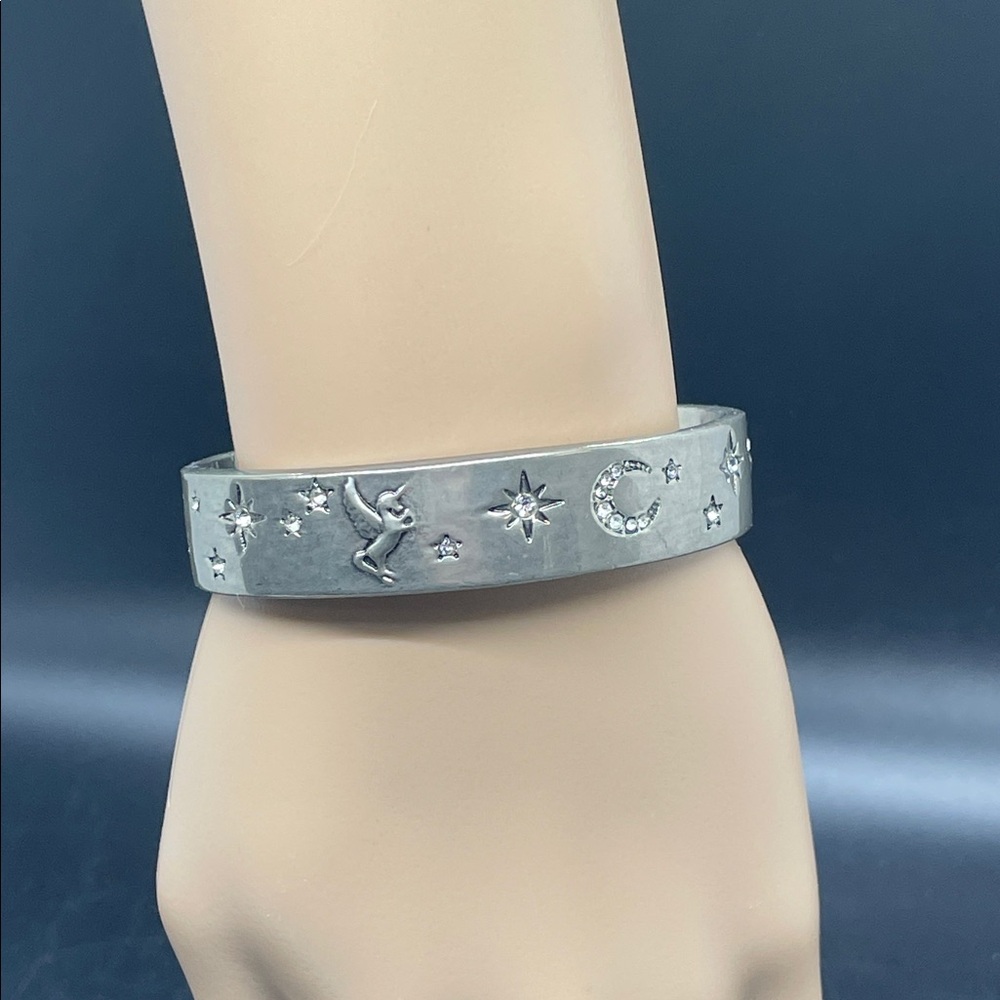 Celestial Stars Moon Pegasus Unicorn Silver Fantasy Bangle Bracelet - Picture 3 of 7